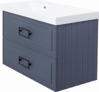 Тумба с раковиной La Fenice Cubo Twin 90 L подвесная, blu grigio, ручки черные, раковина Cubo 90 L