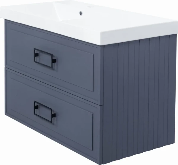 Тумба с раковиной La Fenice Cubo Twin 90 L подвесная, blu grigio, ручки черные, раковина Cubo 90 L