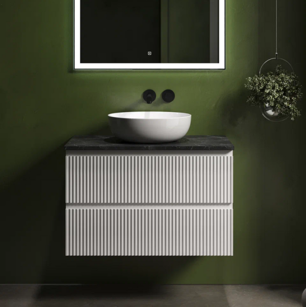 Тумба под раковину со столешницей Sancos Snob R 80 bianco, столешница черный мрамор