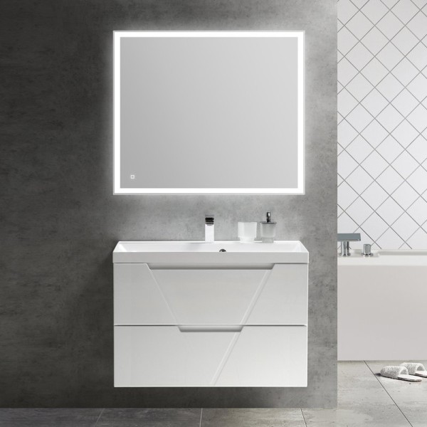 Мебель для ванной комнаты BelBagno Vittoria 90 подвесная, bianco opaco, белая глянцевая раковина