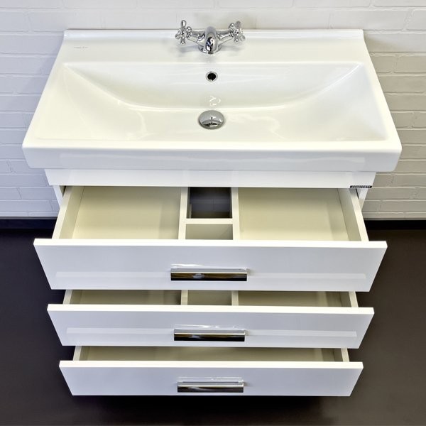 Тумба с раковиной Comforty Никосия 80Н напольная, белый глянец