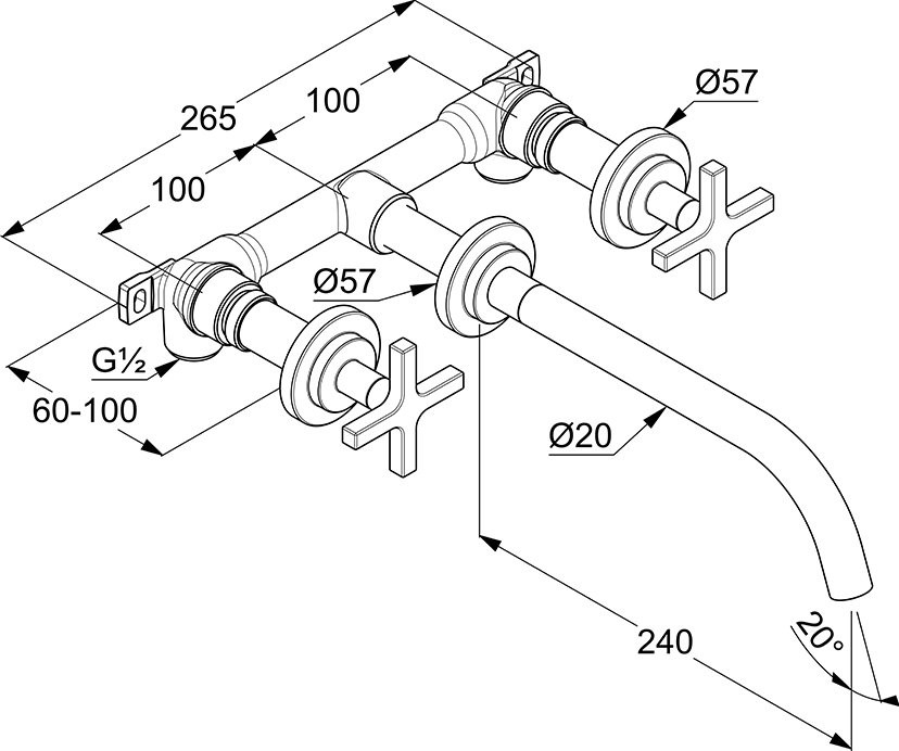 Смеситель для раковины Kludi Nova Fonte Classic 201460520 С ВНУТРЕННЕЙ ЧАСТЬЮ