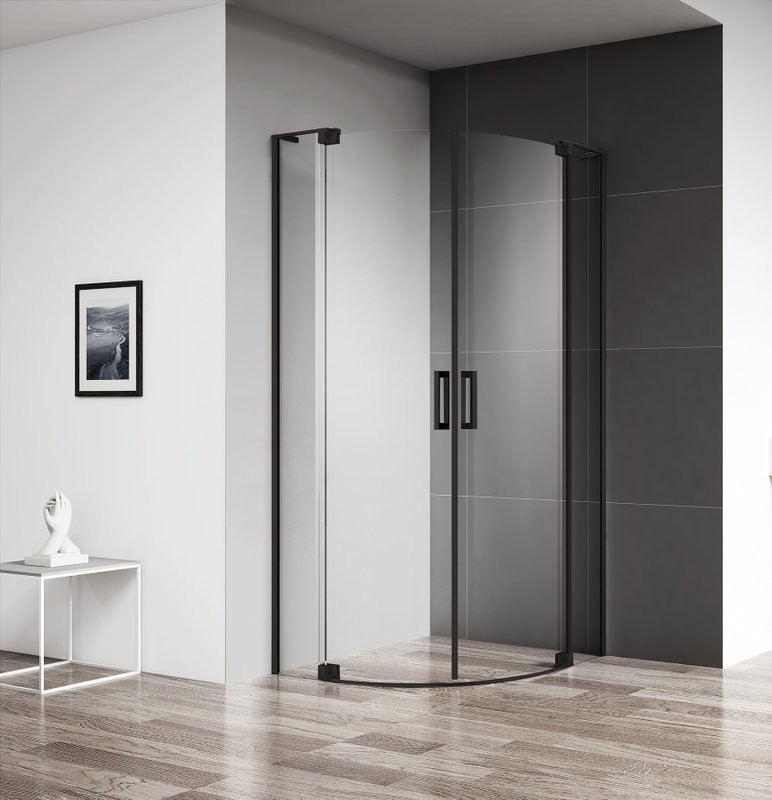 Душевой уголок Cezares Slider R 2 80/90 C Nero профиль черный, стекло прозрачное