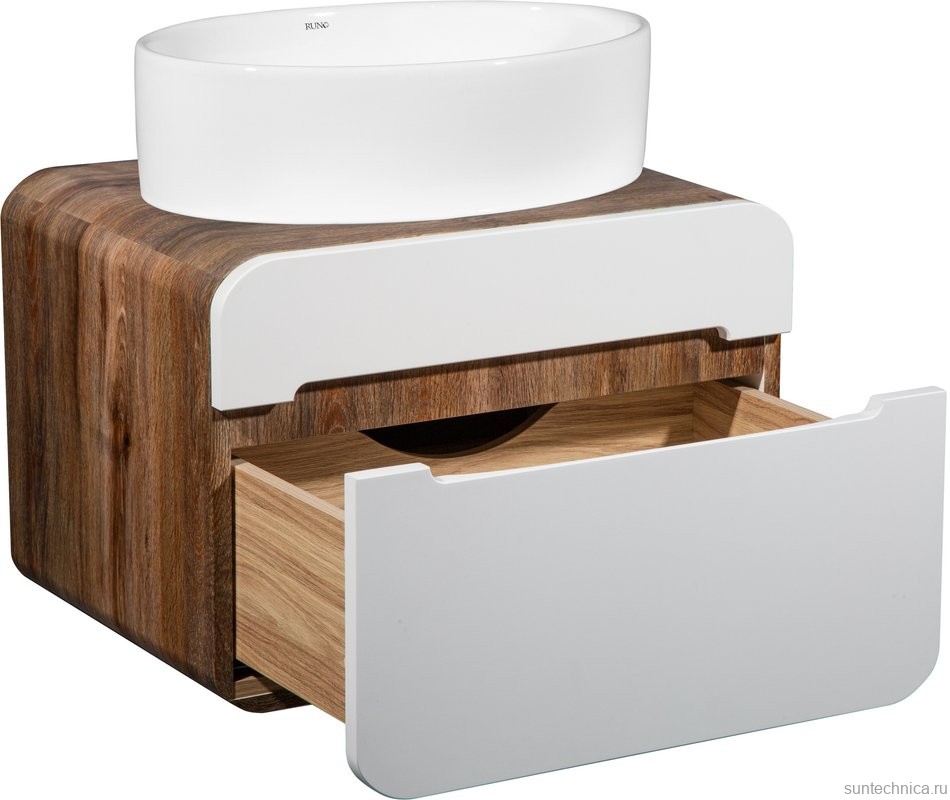 Мебель для ванной комнаты Runo Ницца 60 темное дерево, белая, раковина Ovale 50