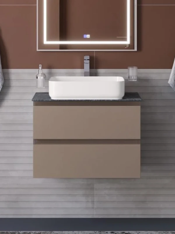 Тумба с раковиной BelBagno Kraft 70 подвесная, матовая бежевая, столешница kep-70-grn, раковина BB1304