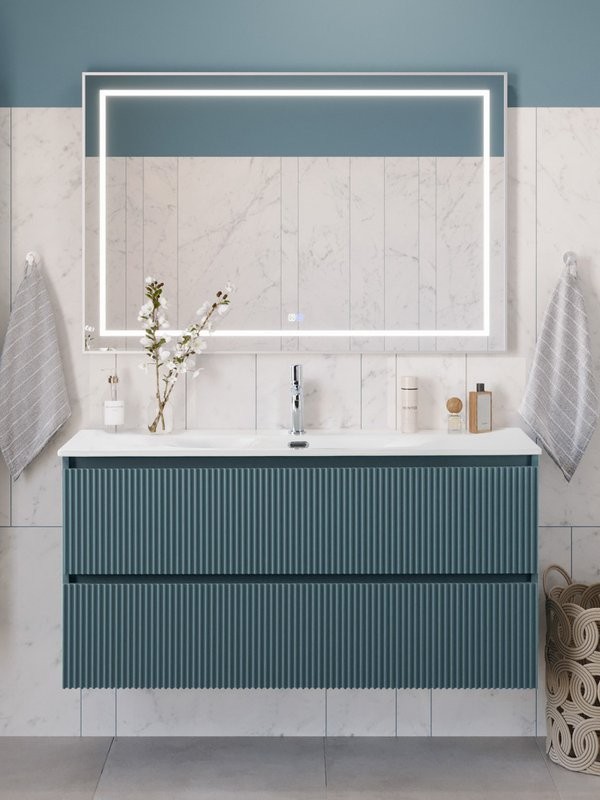 Мебель для ванной комнаты BelBagno Uno 120 подвесная, 2 ящика, матовая голубая