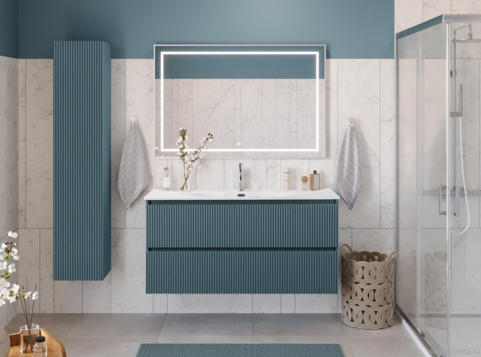 Мебель для ванной комнаты BelBagno Uno 120 подвесная, 2 ящика, матовая голубая