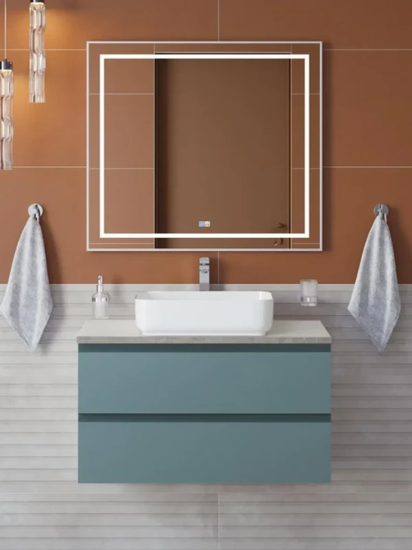 Мебель для ванной комнаты BelBagno Kraft 90 подвесная, матовая голубая, столешница kep-90-mgl, раковина BB1304