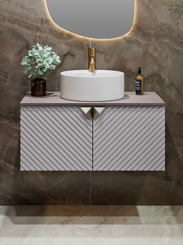 Тумба с раковиной Runo Андорра 70 подвесная, кашемир серый, дуб какао