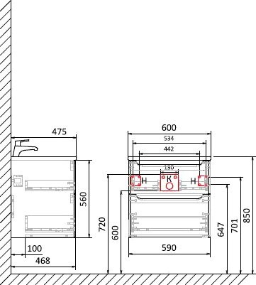 Тумба с раковиной Laparet Sinergia 60 подвесная, антрацит
