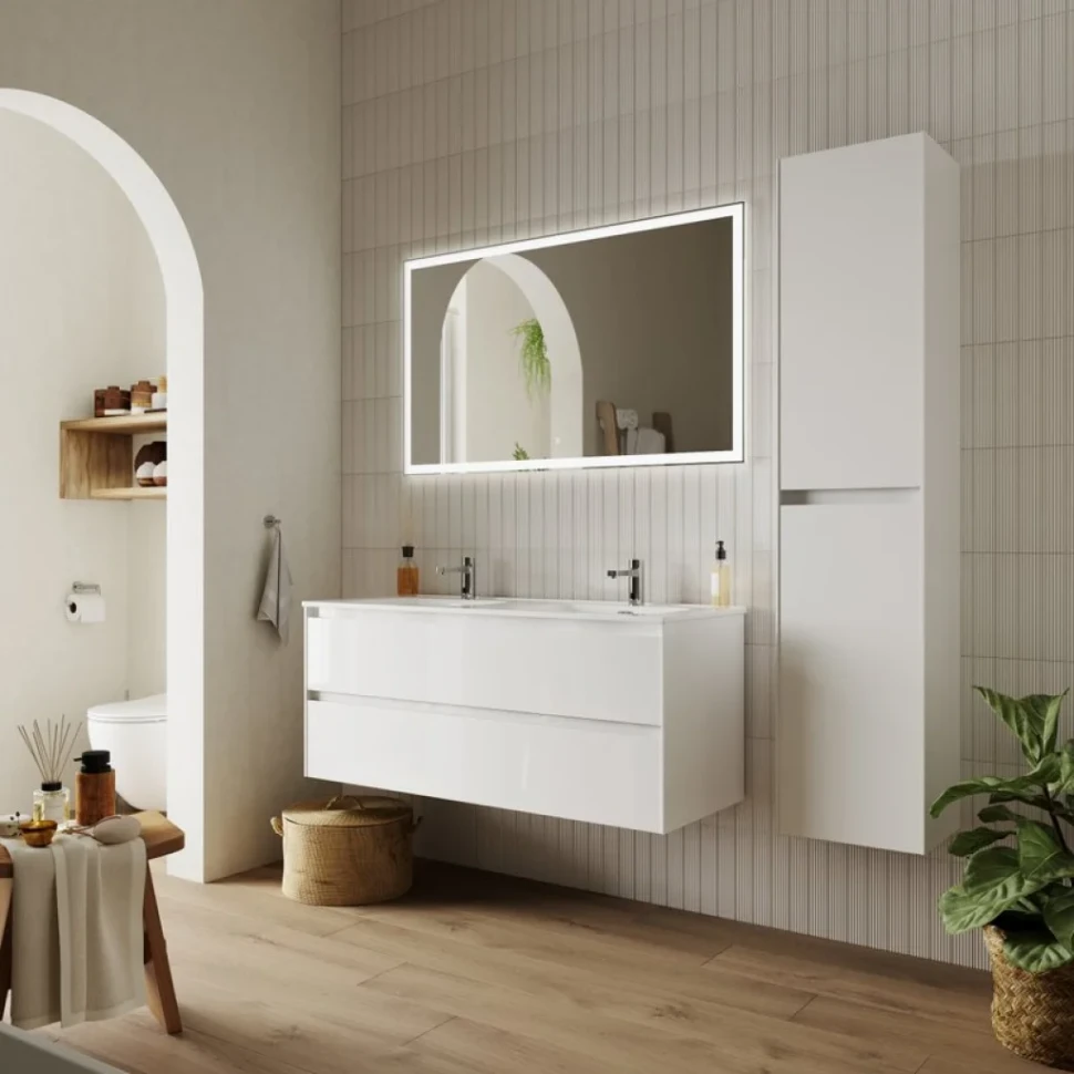 Мебель для ванной комнаты Sancos Cento 120 см двойная, белый глянец