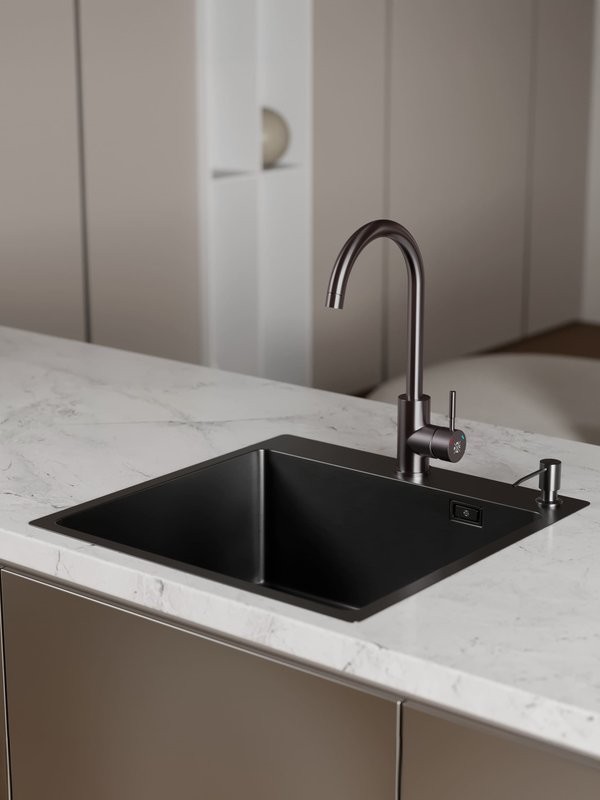 Мойка кухонная РМС MR-5050BL c корзиной и дозатором, графит