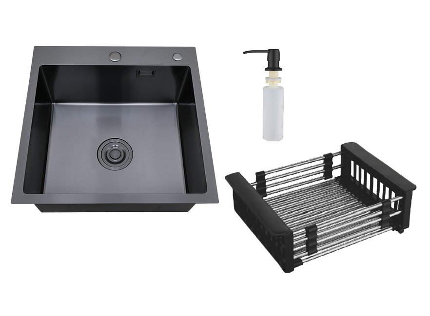 Мойка кухонная РМС MR-5050BL c корзиной и дозатором, графит