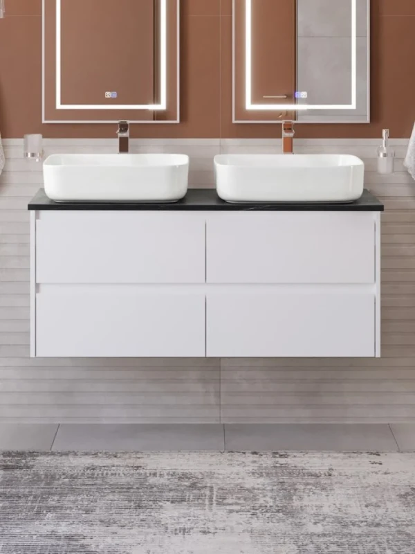 Тумба с раковиной BelBagno Kraft 120 подвесная, bianco opaco, столешница kep-120-2-mno, раковина BB1304, для двоих
