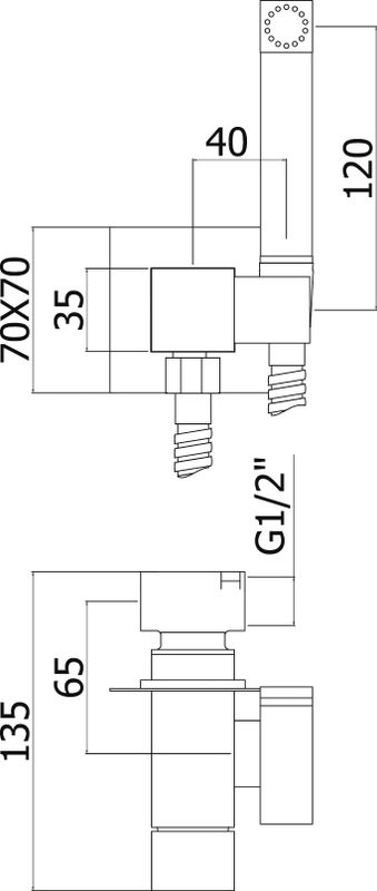 Гигиенический душ Paffoni Tweet Square ZDUP112NO со смесителем, С ВНУТРЕННЕЙ ЧАСТЬЮ