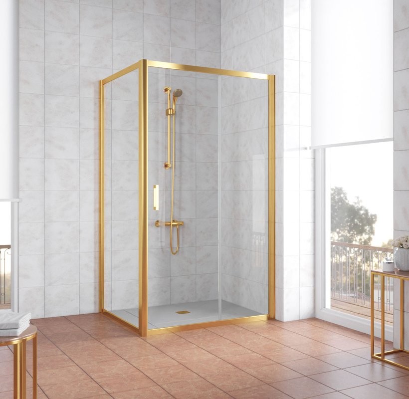 Душевой уголок Vegas Glass ZP+ZPV 110*90 09 01 профиль золото, стекло прозрачное