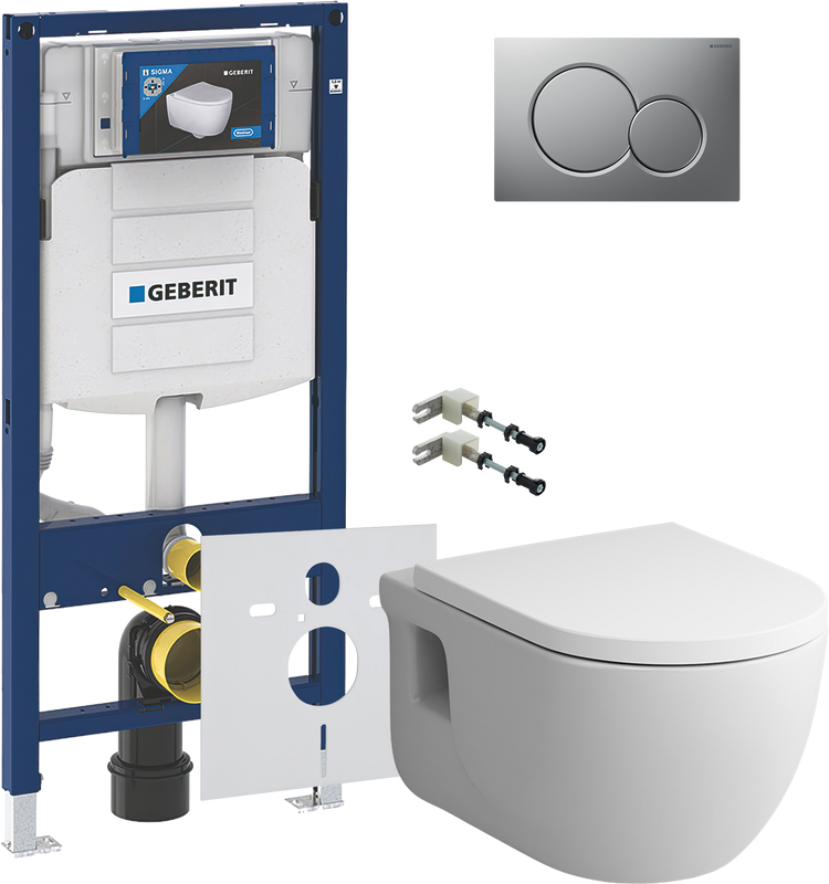 Комплект Унитаз подвесной AM.PM Like C801701SC FlashClean с микролифтом + Крепления Geberit Duofix 111.815.00.1 к стене + Звукоизоляция + Инсталляция UP 320 111.300.00.5 + Кнопка Sigma 01 115.770.JQ.5 лакированная, матовый хром