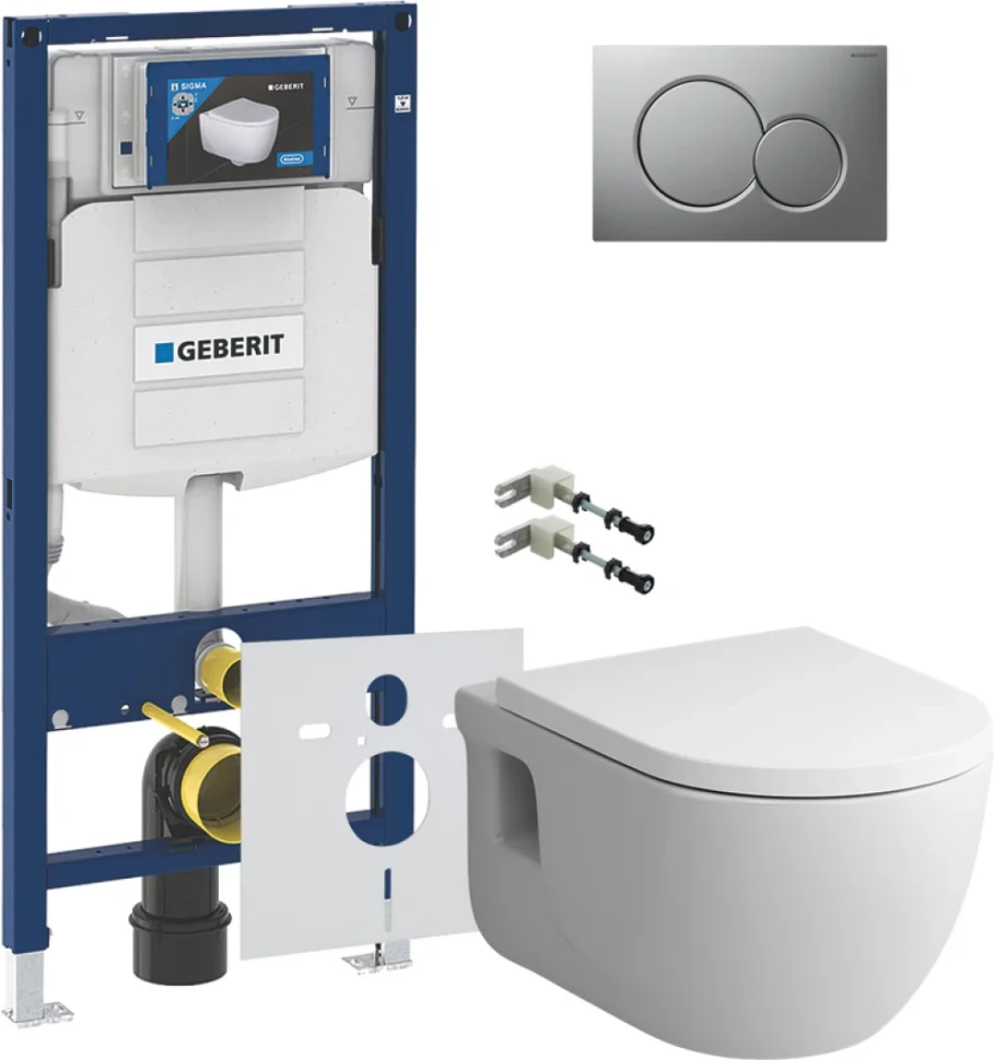 Комплект Унитаз подвесной AM.PM Like C801701SC FlashClean с микролифтом + Крепления Geberit Duofix 111.815.00.1 к стене + Звукоизоляция + Инсталляция UP 320 111.300.00.5 + Кнопка Sigma 01 115.770.JQ.5 лакированная, матовый хром