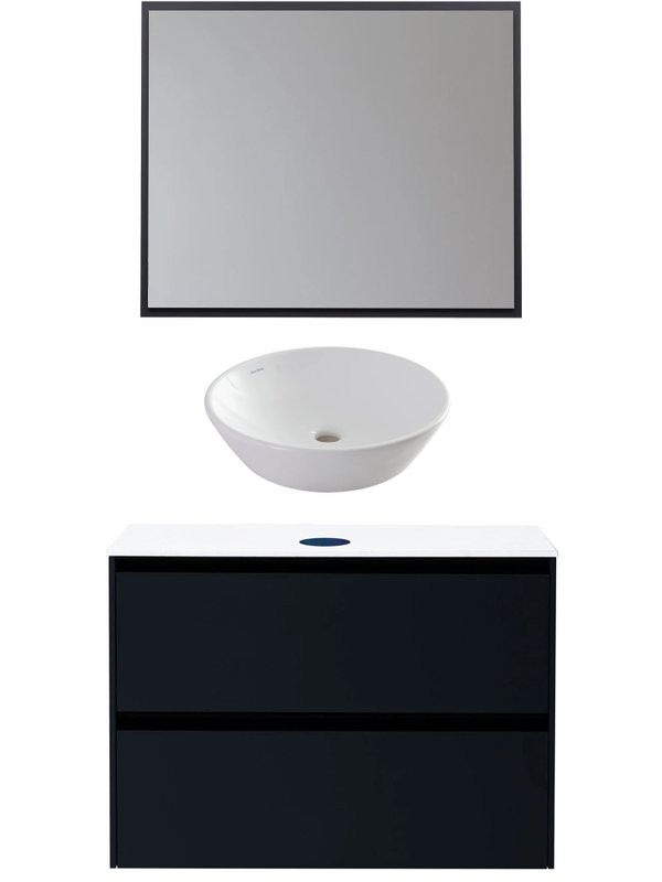 Мебель для ванной комнаты Allen Brau Activity 90 с подсветкой, матовый антрацит, черный браш, столешница белая, раковина Fantasy Round 45, белая
