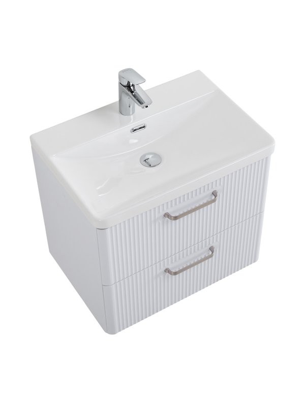 Тумба с раковиной BelBagno Due 50 ручки матовый атласный никель, bianco lucido