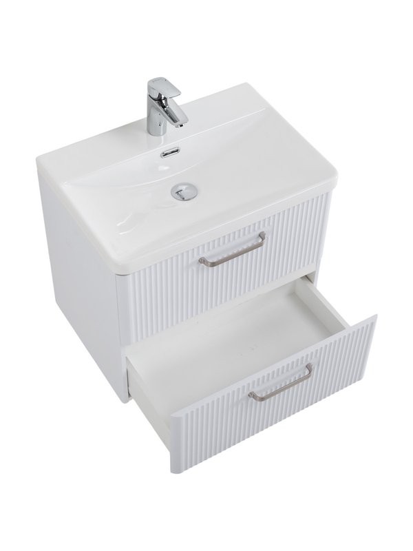 Тумба с раковиной BelBagno Due 50 ручки матовый атласный никель, bianco lucido