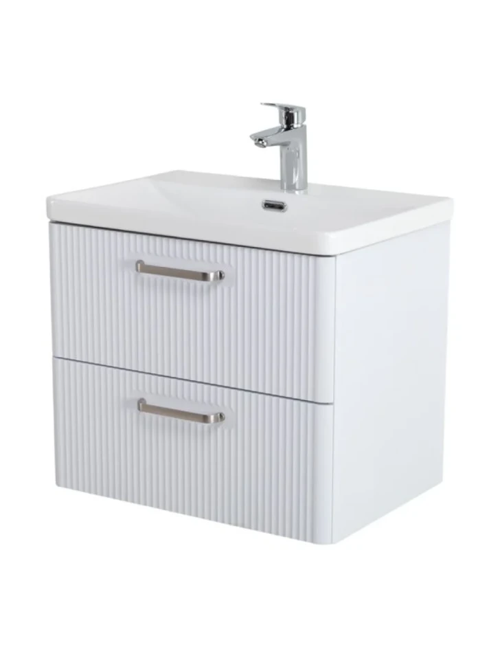 Тумба с раковиной BelBagno Due 50 ручки матовый атласный никель, bianco lucido