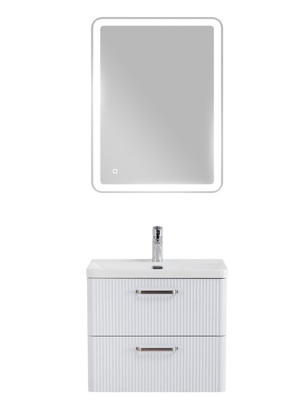 Тумба с раковиной BelBagno Due 50 ручки матовый атласный никель, bianco lucido