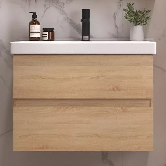 Тумба с раковиной SanStar Тоскана 80 дуб сонома светлый, раковина Sanita luxe Fest 80