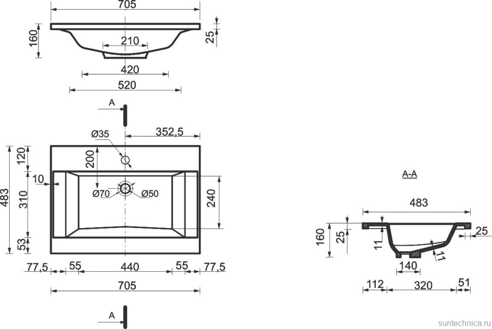 Тумба с раковиной Misty Терра 70 серая