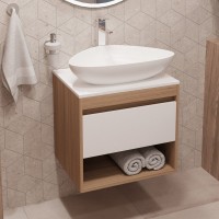 Тумба с раковиной Teymi Ritta 55 дуб эврика, матовая белая, раковина Ellie 60