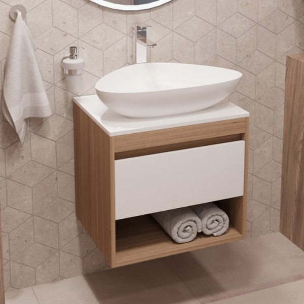 Тумба с раковиной Teymi Ritta 55 дуб эврика, матовая белая, раковина Ellie 60