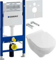 Комплект Унитаз подвесной Villeroy & Boch O.Novo 5660HR01 alpin, безободковый + Инсталляция Geberit Duofix Delta 458.149.21.1 с кнопкой смыва, хром + Звукоизоляция