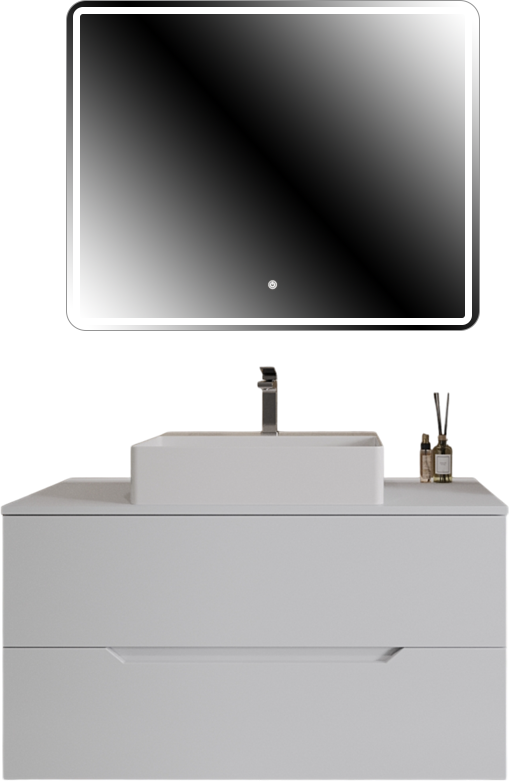 Мебель для ванной комнаты Orange Line 100 подвесная, 2 ящика, матовая белая с раковиной B04-500W