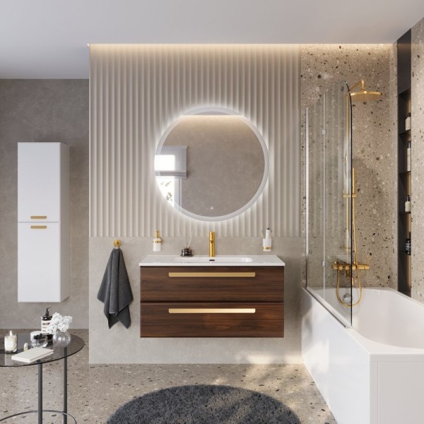 Мебель для ванной комнаты Cezares Eco Cer-N 100 орех шоколад софт, раковина Duet 100, ручки сатиновое золото