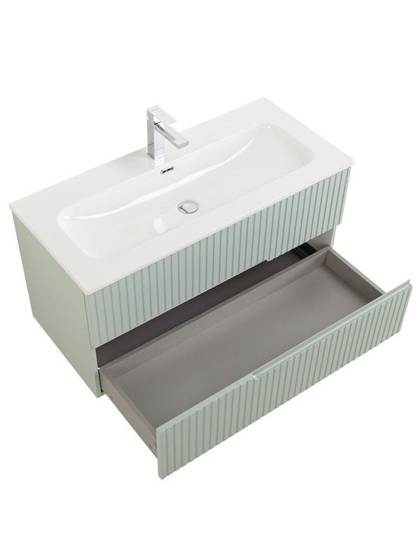 Тумба под раковину без столешницы Cezares Duet-n 100 подвесная, 2 ящика, жемчужная зеленая