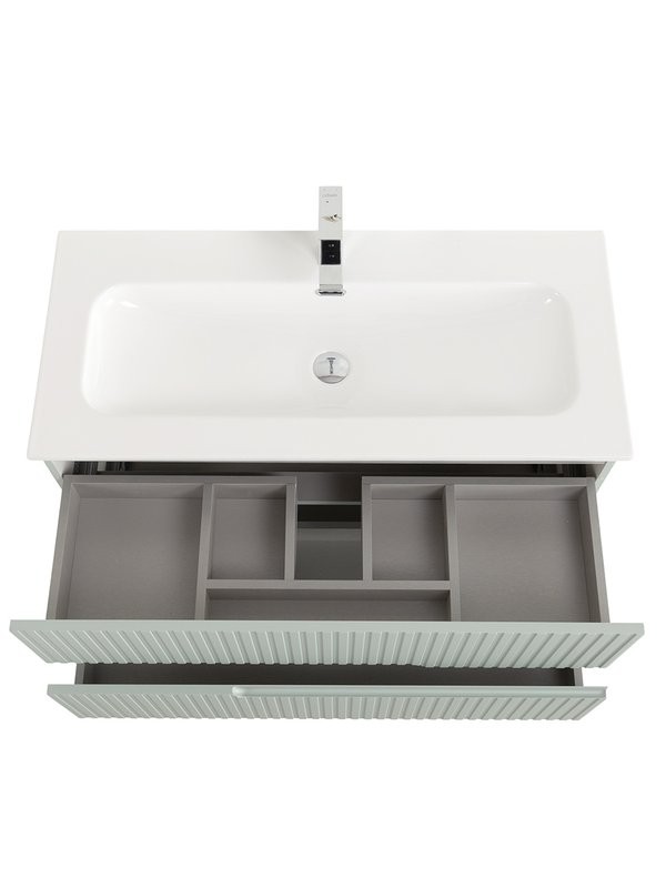 Тумба под раковину без столешницы Cezares Duet-n 100 подвесная, 2 ящика, жемчужная зеленая