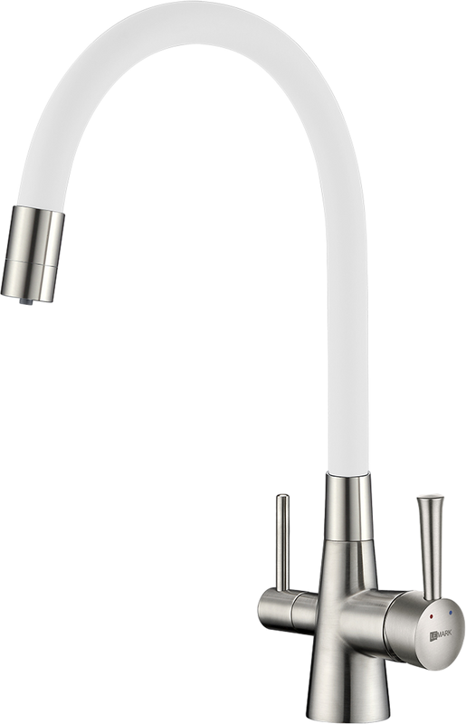 Смеситель для кухни Lemark Comfort LM3075BN-White с гибким изливом, никель, белый