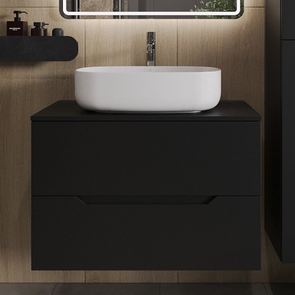 Тумба с раковиной Orange Line 80 подвесная, 2 ящика, матовая черная с раковиной B07-540W