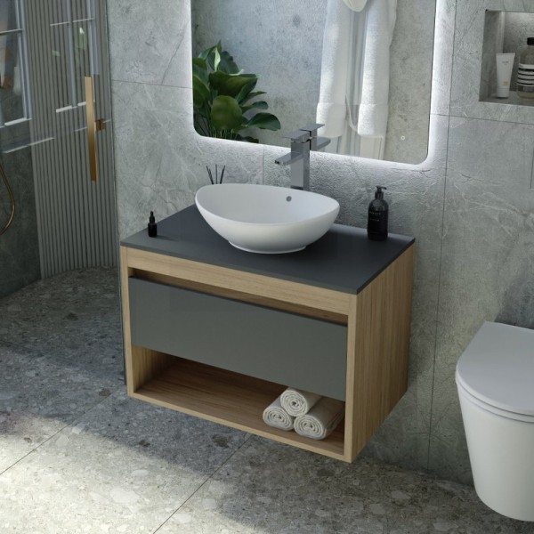 Тумба с раковиной Teymi Ritta 65 дуб эврика, матовый графит, раковина Lori 60