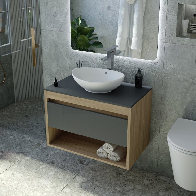 Тумба с раковиной Teymi Ritta 65 дуб эврика, матовый графит, раковина Lori 60