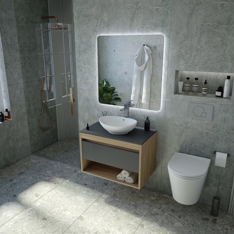 Тумба с раковиной Teymi Ritta 65 дуб эврика, матовый графит, раковина Lori 60