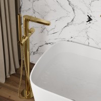 Напольный смеситель для ванны с душем Wasserkraft Ems 7621 С ВНУТРЕННЕЙ ЧАСТЬЮ, глянцевое золото PVD
