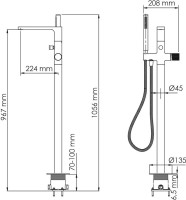 Напольный смеситель для ванны с душем Wasserkraft Ems 7621 С ВНУТРЕННЕЙ ЧАСТЬЮ, глянцевое золото PVD