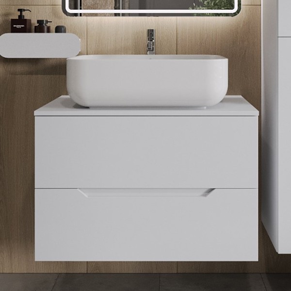 Тумба с раковиной Orange Line 80 подвесная, 2 ящика, матовая белая с раковиной B03-600W