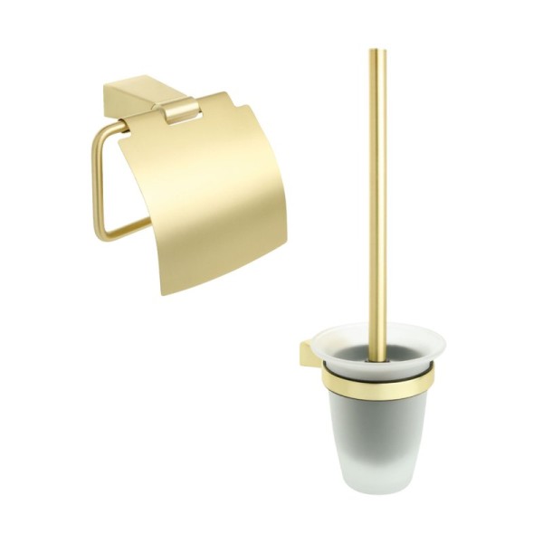 Набор Держатель Fixsen Trend Gold FX-99010 матовое золото, с крышкой + Ершик матовое золото