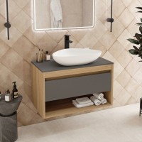 Тумба с раковиной Teymi Ritta 85 дуб эврика, матовый графит, раковина Ellie 60