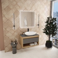 Тумба с раковиной Teymi Ritta 85 дуб эврика, матовый графит, раковина Ellie 60