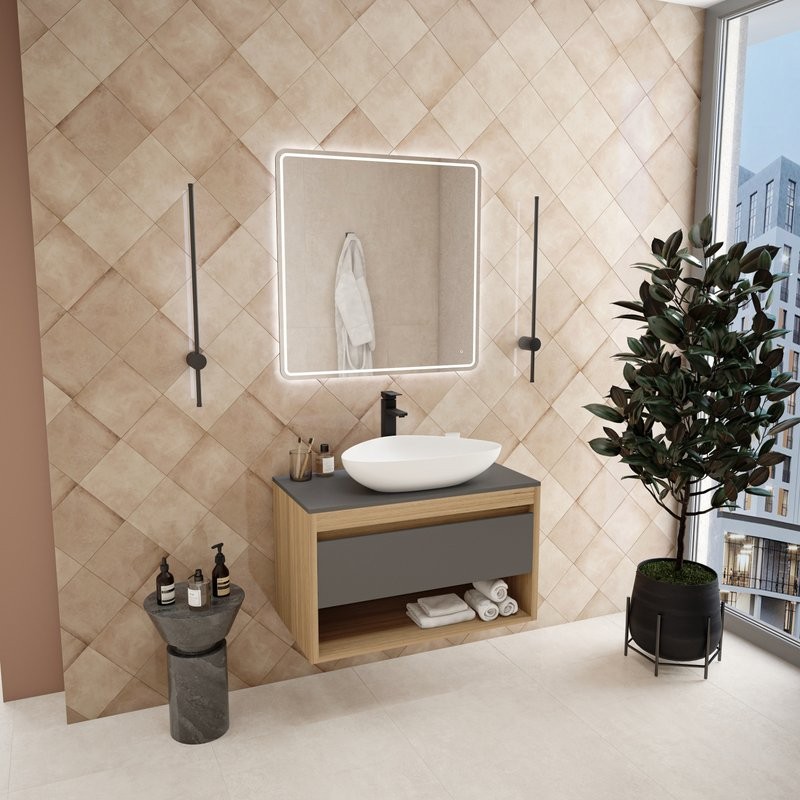 Тумба с раковиной Teymi Ritta 85 дуб эврика, матовый графит, раковина Ellie 60