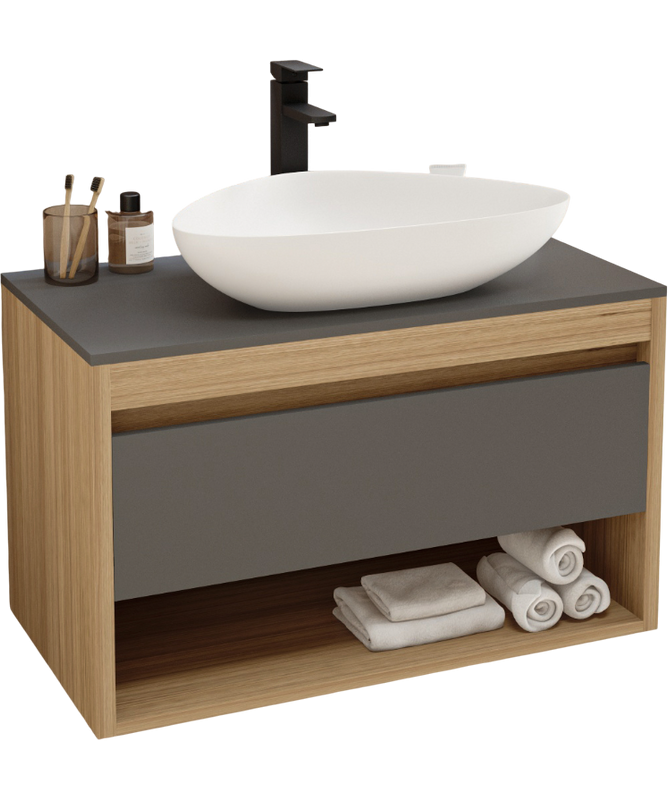 Тумба с раковиной Teymi Ritta 85 дуб эврика, матовый графит, раковина Ellie 60
