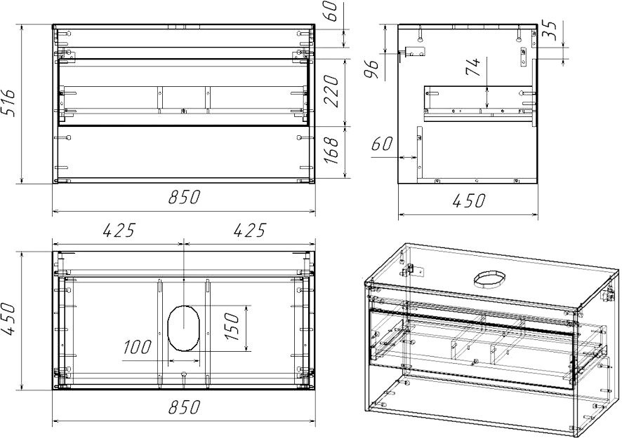 Тумба с раковиной Teymi Ritta 85 дуб эврика, матовый графит, раковина Ellie 60